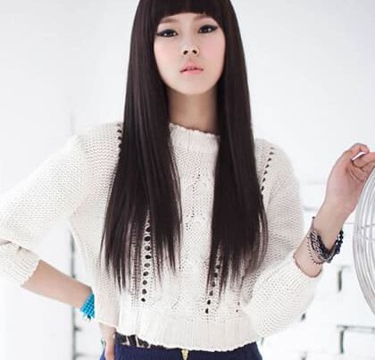 ทรงผมยาวตรงหน้าม้าโค้งเกาหลีสวยมีสไตล์