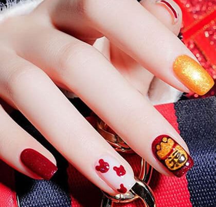 ลายเล็บตรุษจีน ลายเล็บสีแดงหมวยๆ